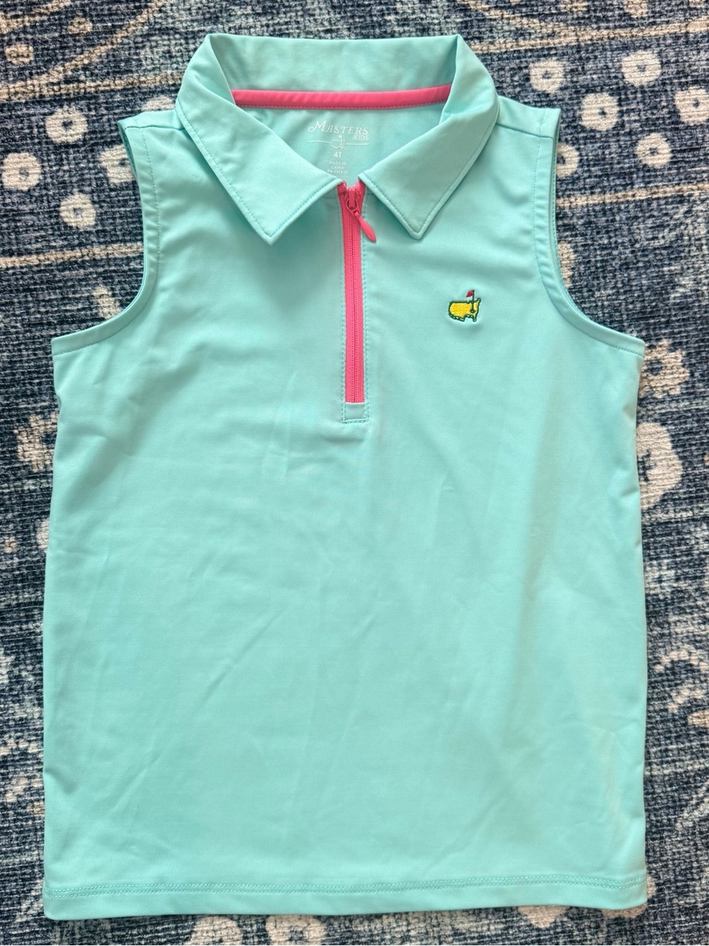 Girls' Mint Sleeveless Polo Top with Pink Zip